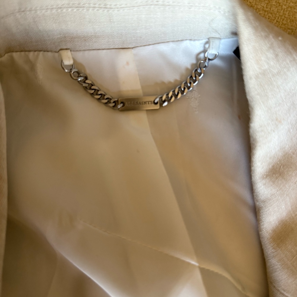 All Saints Blazer Womens Size 10 Beige Whitney Linen Blend Cuffed Sleeves - Picture 3 of 7
